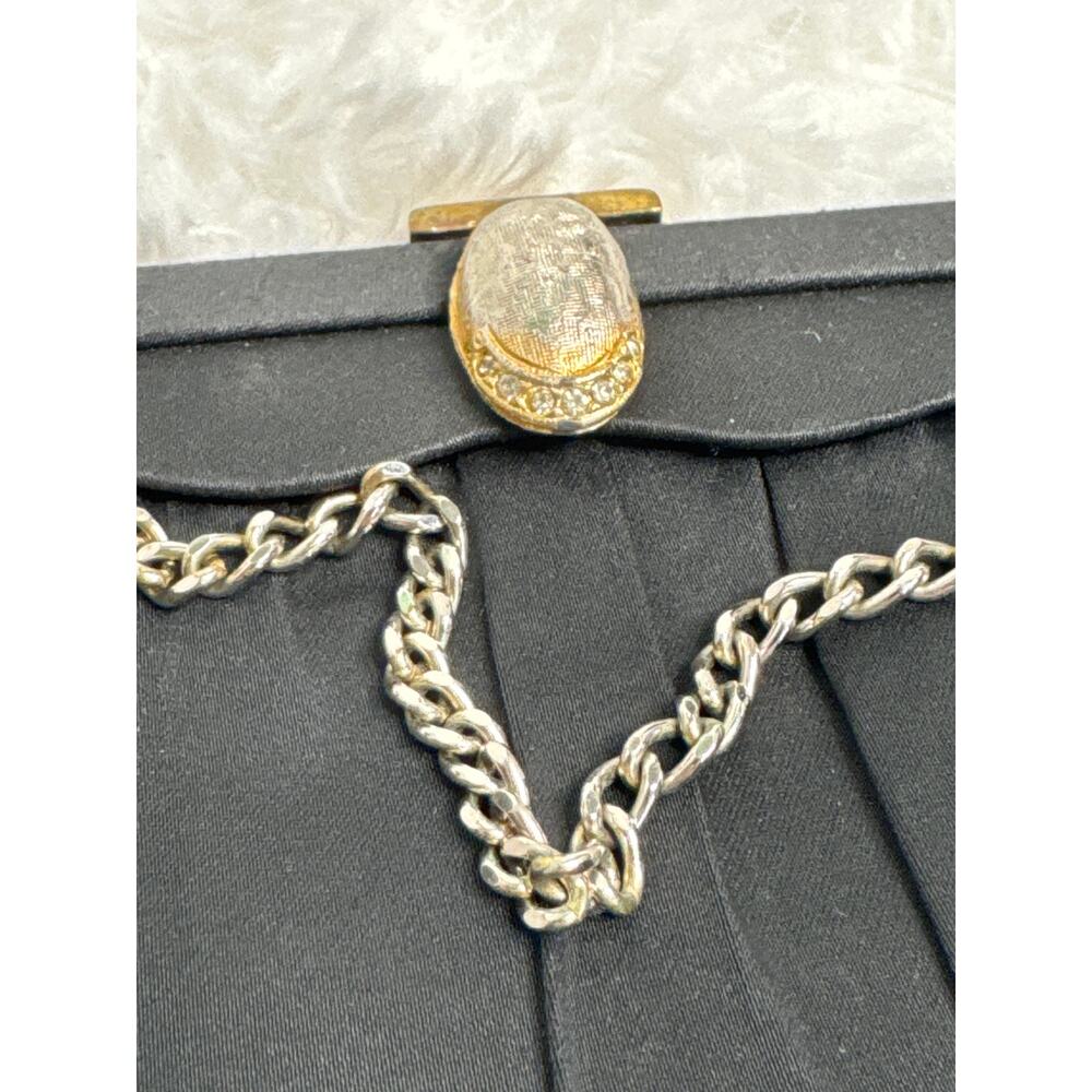 1950s After Five Black Satin Evening Clutch Rhinestone Clasp Coin Purse USA - Picture 7 of 12